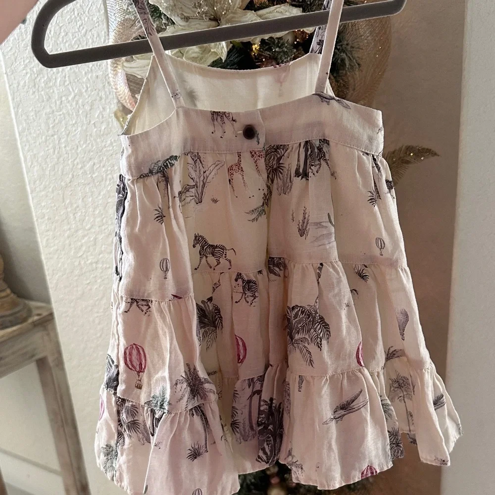 100% Linen & Cotton Kids Dress with Tropical Print